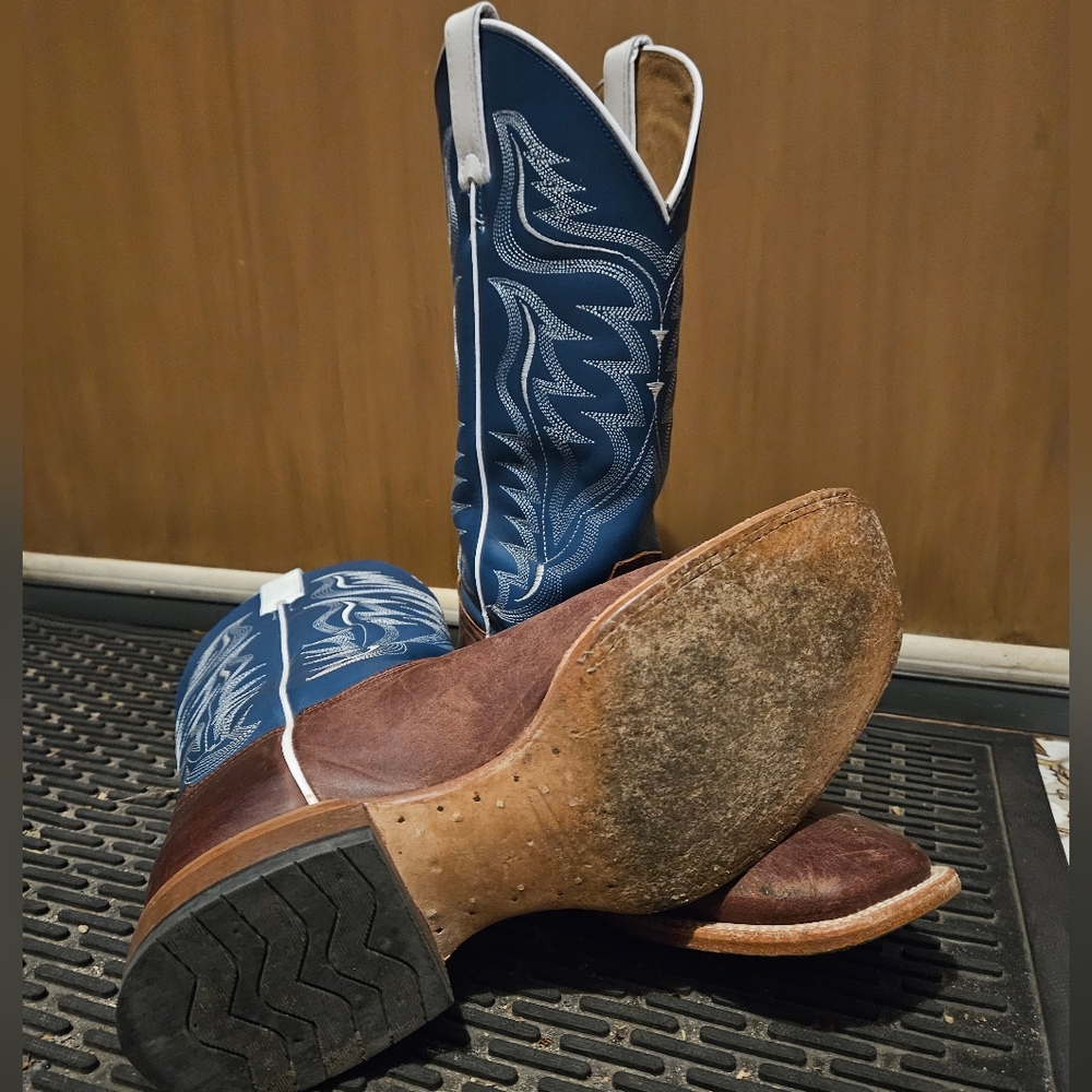 Cody James Western Cowboy Boots Leather Brown Blue Stitching men 10EE